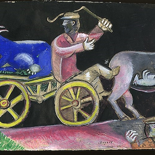 Marc Chagall
Studio per The Cattle Dealer
, 1912
Gouache e grafite su carta, 15
,
7x
31 c
m 
Lascito Jules Lubell, New York,
all'American Friends of the Israel Museum, in 
memoria del
la nonna Chaya Austern Fuchs
© 
Chagall ® by SIAE 2015