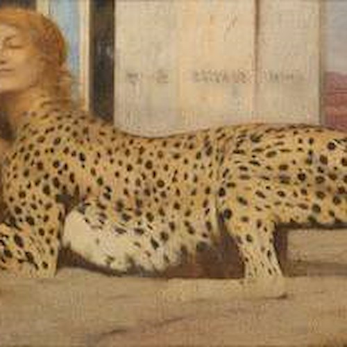 Fernand Khnopff, Caresses, 1896, olio su tela, 50,5 x 151 cm, Bruxelles, Musées royaux des Beaux-Arts de Belgique.