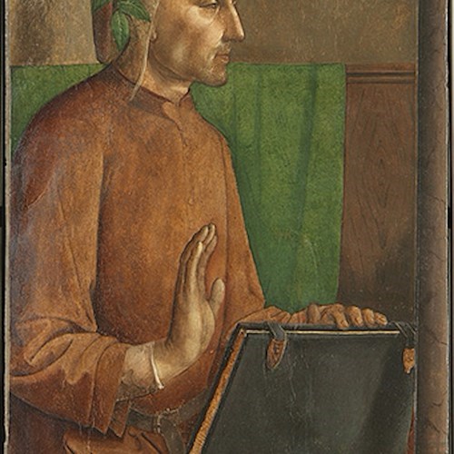 Giusto di Gand (Joos Van Wassenhove)
Antwerpen (B), not. 1460 – 1475
Pedro Berruguete (Paredes de Nava)
Palencia (SP), 1450ca. – 1505
Dante Alighieri
Dipinto su tavola, 112 x 65 cm 
Parigi, Musée du Louvre © C2RMF/ E. Lambert