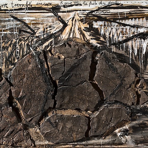 Anselm Kiefer (Donaueschingen, Germania, 1945) Et la terre tremble encore, d’avoir vu la fuite des géants, 1982 - Olio e terracotta su tela