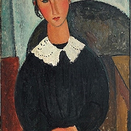 Amedeo Modigliani, Elvire con colletto bianco (Elvire con collettino), 1917 o 1918, Olio su tela, Firmato in alto a destra, cm 92 x 65, © Pinacothèque de Paris /Fabrice Gousset