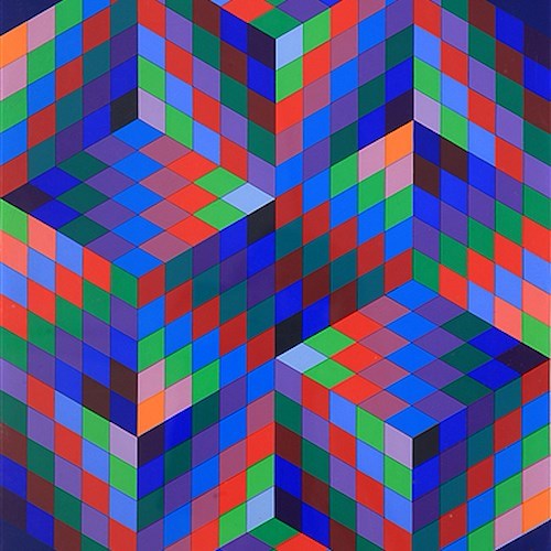 VASARELY VICTOR, Diam-va, 1969.1970, olio su tela, cm.100x69