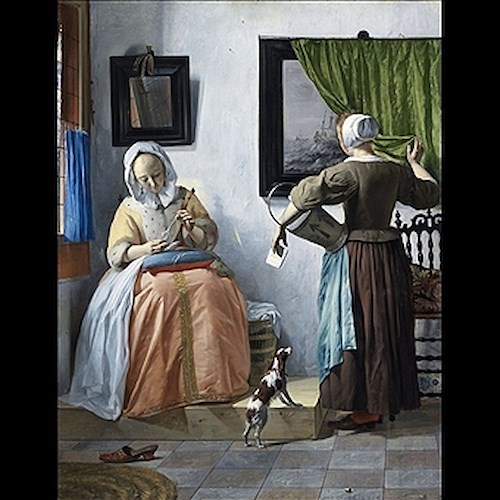 Gabriel Metsu, (1629–1667), Donna che sigilla una lettera, 1664–1666