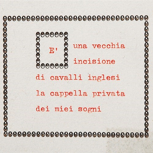 Tomaso Binga
È una vecchia incisione
1982
dattilocodice / typecode
56 x 21 cm
dettaglio / detail
courtesy l'artista e Galleria Tiziana Di Caro, Salerno / the artist and Galleria Tiziana Di Caro, Salerno