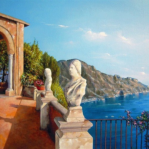 LA TERRAZZA DELL'INFINITO, olio su tela riposizionata su tavola cm 50x70